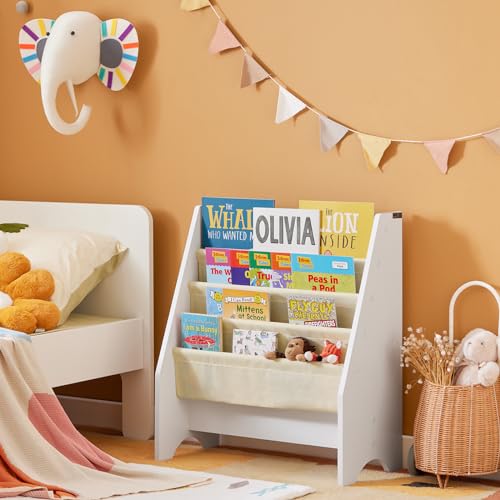 SoBuy Book Shelf Kids Book Stand Bookshelf Bookcase Storage Shelves Rack Toys Organizer For Kids Storage Display Holder رف كتب الأطفال رف كتب for Children's Room, Playroom, Nursery, FRG225-W