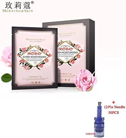 Morning Skin Super Moisturizing Bulgarian Damascus Rose Hydrating Oxygenated Face Masks 25ml x 6 Pieces/Box &amp; Dr. Pen A6 Cartridges 50PCS (Rose Face Masks + 12N Cartridges, Blue)