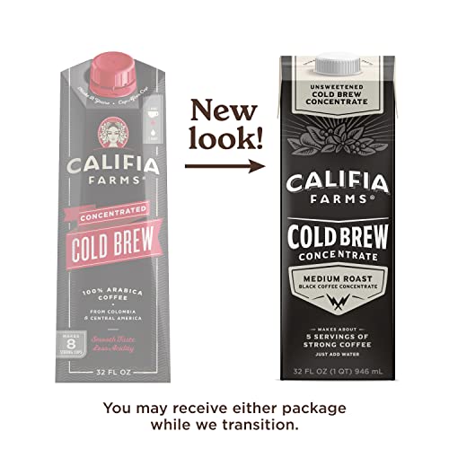 Califia Farms Unsweetened Cold Brew Coffee Concentrate, 32 Oz (Pack