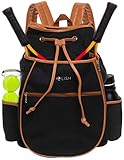 LISH Match Point Canvas Tennis Racket Backpack - Solid Drawstring Racquet Holder Bag