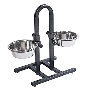 Woofy Stainless Steel Double Diner Food Bowl Stand for Dog Adjustable with 2 Bowls (U Type, Medium 2800 ML)