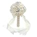 18cm Handmade Wedding Brooch Diamond Bridal Bouquet Satin Rose Flower with Rhinestone Artificial Pearls Beads Decorated for Bride Wedding Supplies--Beige