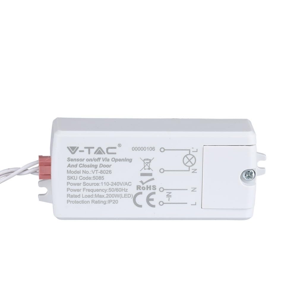 V-TAC SKU.5085 Door Motion Sensor VT-8026, Plastic, and Other Materials, White, Height x Width x Depth: 35, 5 mm x 78, 2 mm x 18, 7 mm