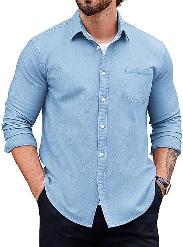 COOFANDY Men's Casual Denim Shirt Long Sleeve Button Dwon Western