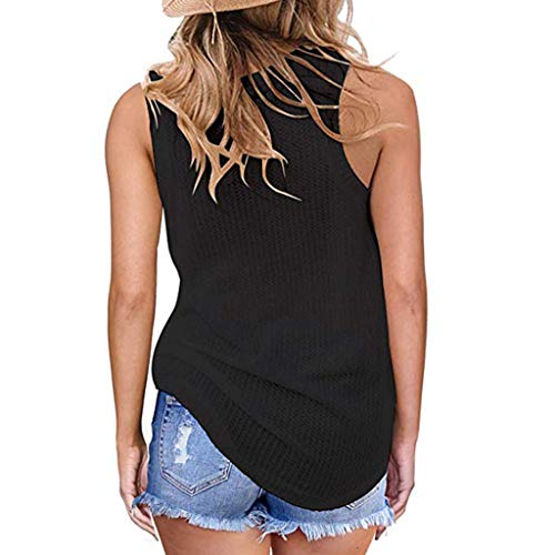 Tantisy â™£â†­â™£ Women's Sleeveless Knitting Blouse Trend Draped Front Knot Top Fashion Ladies Comfy All Day T Shirt Black