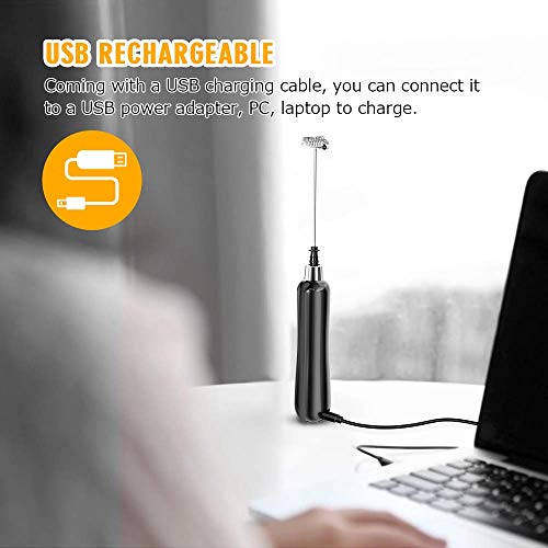 Rechargeable Milk Frother Handheld Electric Coffee Foam Maker, 1500 mAh Battery Drink Egg Mixer with 2 Stainless Steel Whisks for Cappuccino Bulletproof Coffee Frappe Latte Hot Chocolates - Thumbnail 7