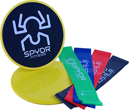 SPYDR FITNESS Premium Resistance Bands and Core Sliders, with Storage Bags -Home Gym/Travel Gym-Low Impact- Physical Therapy-Sport Recovery