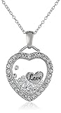 Sterling Silver and Floating Crystal Heart Pendant Necklace, 18