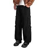 LOGEQI Mens Baggy Cargo Jeans Wide Leg Hip Hop Jeans Streetwear Loose Fit Denim Pants