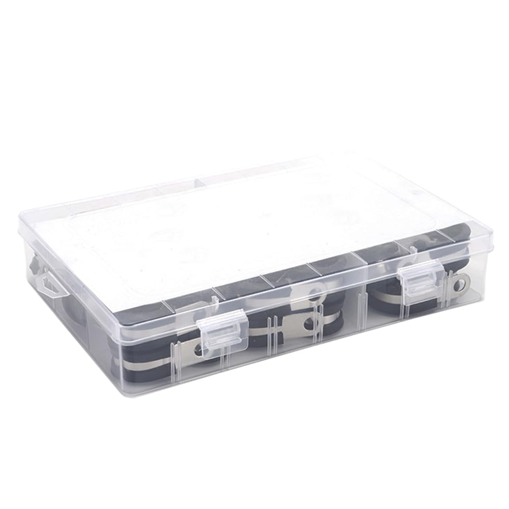 52PCS Rubber Lined P Clips, Stainless Steel Rubber Hose Pipe Clamps 6Sizes 6/8/10/13/16/19 mm Wire Cable Clamp Kit, Pipe Clamps Cable Clamps Kit