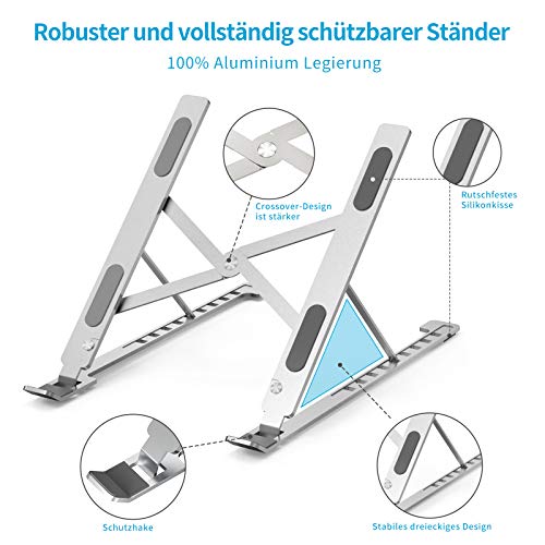 cshare Laptop Ständer, Tragbarer Notebook Ständer, 9 Stufen der Höhenverstellung,Multi-Winkel Faltbarer Aluminium Riser Kompatibel mit MacBook Pro Air,iPad,Lenovo,Dell,HP Alle 7-17 Zoll Tablet