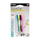 Nite Ize Gear Tie Cordable, The Original Reusable Rubber Twist Tie with Stretch-Loop For Cord Management + Storage, 3-Inch, Assorted Colors, 4 Pack, Made in the USA