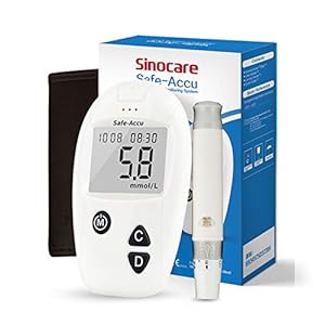 sinocare Diabetes Testing Kit/Blood Glucose Monitor Safe Accu/Blood Glucose Sugar Test Kit with Separated Test Strips Free x 10 & Case for UK Diabetics -in mmol/L