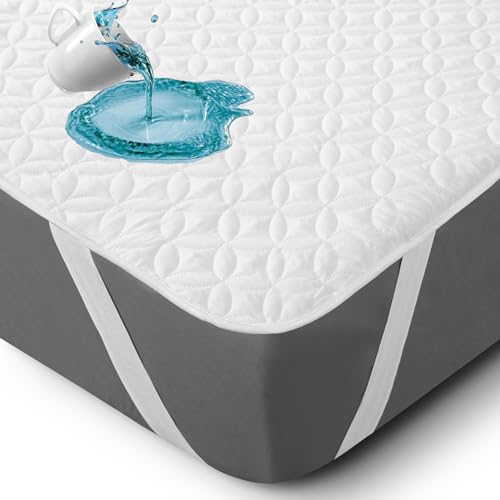 Photo 1 of Waterproof Quilted Mattress Protector - Breathable Mattress Protector - Soft Cooling Non Slip Washable Mattress Cover Pad with Corner Elastic Straps (1, White, Queen)