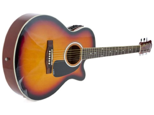Fever Full Size Jumbo Body Steel String Acoustic-Electric Guitar Sunburst with Bag, Tuner and Strings, 5015CE-SB