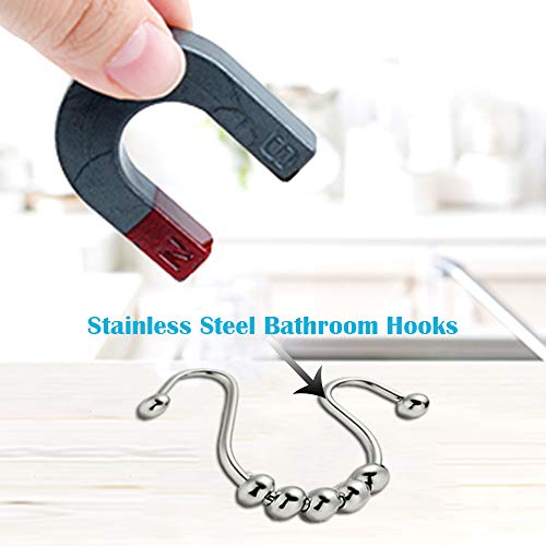 Double Head Shower Curtain Hooks Rings, Stainless Steel Heavy Duty Roller Double Glide Shower Hooks for Bathroom Shower Rod Curtains Liners,Polished Shower Curtain Rings Set of 12 (Polished Chrome) - Thumbnail 2