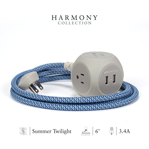 360 Electrical 360495 Habitat Braided Extension Cord w/ 3.4A Dual USB
