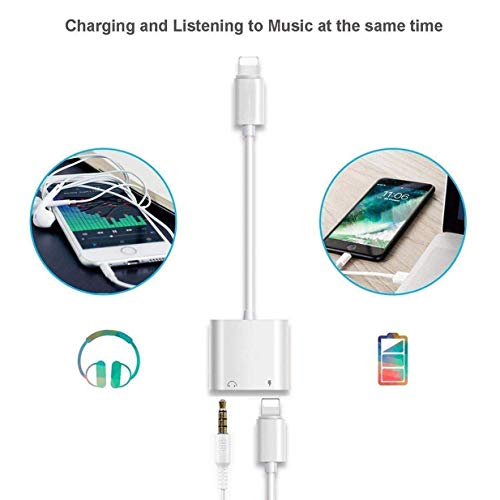 Headphone Adapter for iPhone 8/8Plus 7/7Plus/X/Xs/XSmax Adapter Cable Aux Audio Headphone Jack 3.5 mm 2 in 1 Splitter Adaptor Earphone with Music+Charge Phone Accessory iOS 11/12 System Later