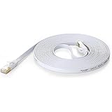 Hexagon Network - Ethernet Cable Cat7 Flat 15ft White, Shielded (STP) Network Cable Cat 7 Flat Slim Ethernet Patch Cable, Internet Cable With Snagless RJ45 Connectors - 15 Feet White