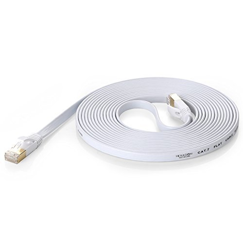 UPC 701948282717, Hexagon Network - Ethernet Cable Cat7 Flat 15ft White, Shielded (STP) Network Cable Cat 7 Flat Slim Ethernet Patch Cable, Internet Cable With Snagless RJ45 Connectors - 15 Feet White