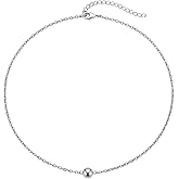 EnCharmed Stainless Steel Round Ball Dainty Choker, Handmade Minimal Layering Adjustaable Necklace 14-16 Inches