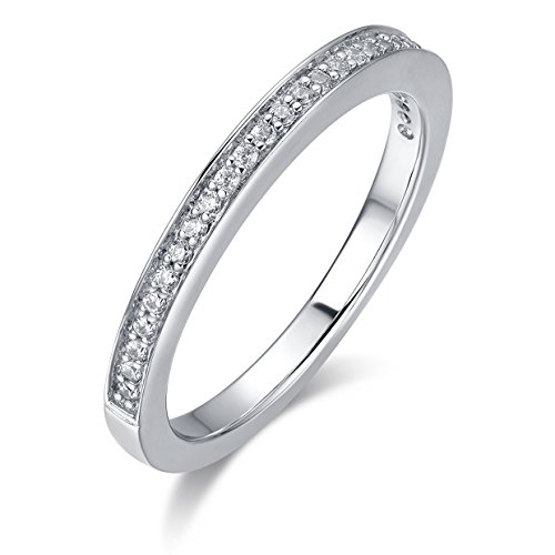 2.0mm Rhodium Plated Sterling Silver Micropave Cubic Zirconia CZ Half Eternity Wedding Ring (8.5)