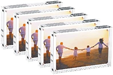 HESIN 5 Pack of 4in x 6in (Fits 4R) Acrylic Photo Frame Clear Magnetic Picture Frame Dual Sided Frame Tabletop Postcard Display Holder Each Piece with Gift Box Package Thickness 20 mm (5pack)