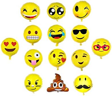 Emoji Balloon Happy Birthday Party - Set of 14 Pack Mylar Foil 18 Inch Helium Reusable Ballons For Congratulation Decoration Anniversary Festival Graduation Bouquet Gift Idea Engagement Celebration