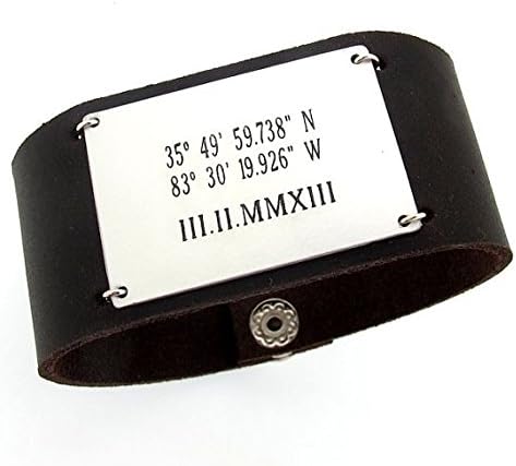 Latitude Longitude Men's Bracelet - Custom Leather Cuff for Men - Wide Bracelet - Personalized Leather Bracelet - Mens Jewelry with Inspirational Quote
