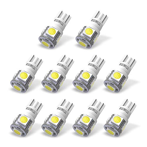 YITAMOTOR 194 LED Bulb White Non Polarity for License Plate Light, Car Interior Light, 168 194 W5W 2825 2827 T10 Wedge LED Light Bulb for Map Dome Trunk Door Courtesy Light, 12V, 6000K, 10-Pack