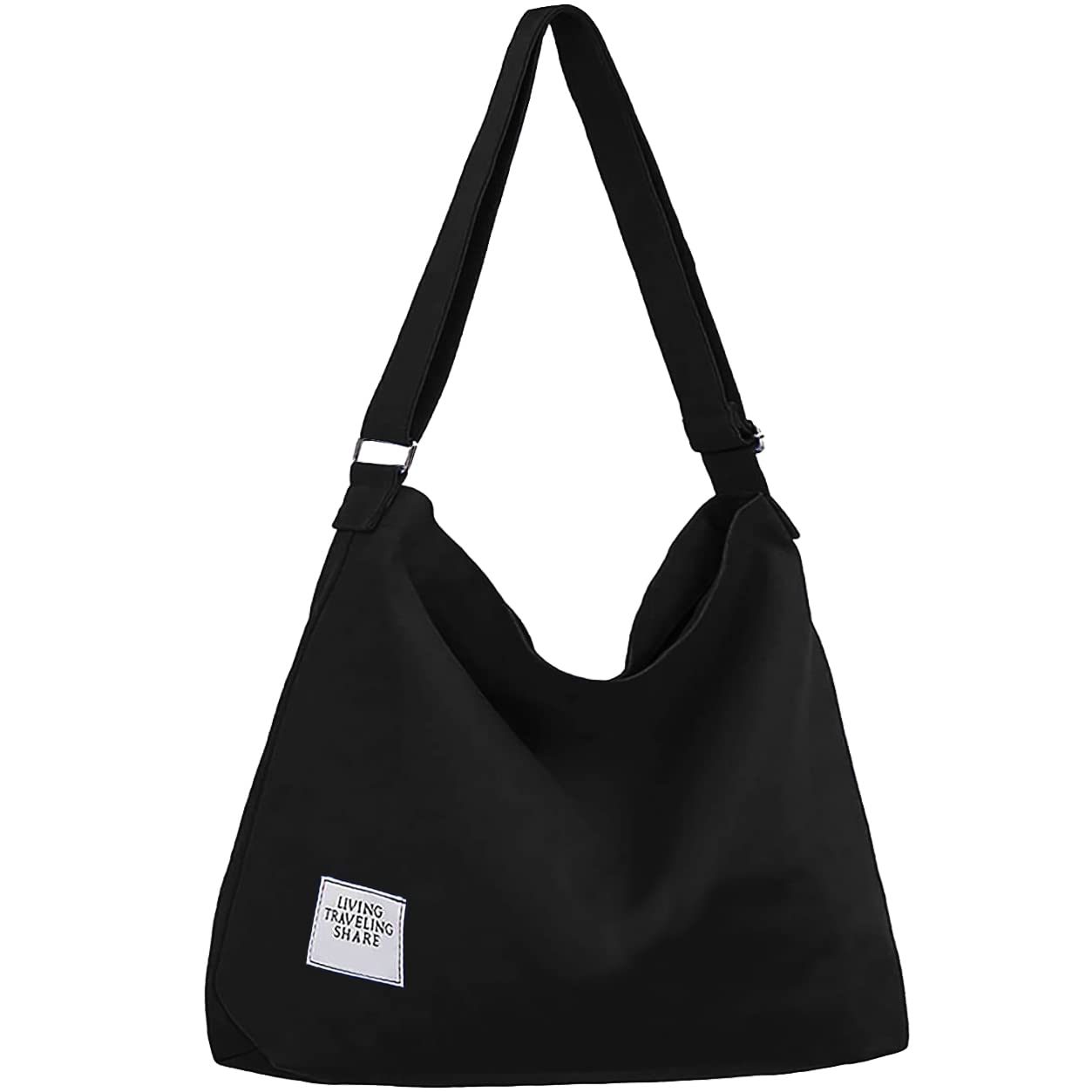 ZhengYue Hobo Bag for Women, Canvas Crossbody Totes Beach Bag Simple Shoulder Bag Ladies Large Cotton Tote Handbag Girls Shopping Bag for Travel Daily Use Black