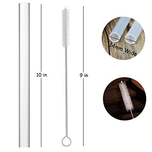 ALINK Extra Wide Reusable Clear Silicone Boba/Bubble Tea Straws, 14mm X 10