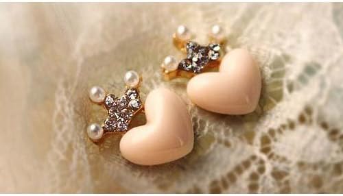 HuaYang Korean Fashion Lady Girls Rhinestone Crown Love Heart Stud Earrings