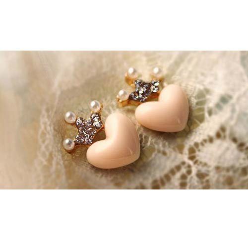 HuaYang Korean Fashion Lady Girls Rhinestone Crown Love Heart Stud Earrings