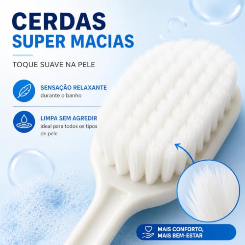 Escova de Banho Para as Costas Banho Relaxante Cerdas Macias Cabo Longo 40cm