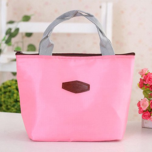 Kingwo Waterproof Portable Picnic Bag,Oxford Fabric Insulated Food Storage Box Tote Lunch Bag Large Space Solid Color (B)