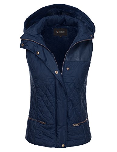 Doublju Quilted Padding Zip-Up Vest With Pockets (Plus size available) NAVY SMALL