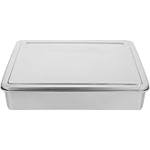 VOSAREA Stainless Steel Covered Baking Pan Nonstick Cake Pan for Tiramisu and Mousse Cakes Ideal 33x28x6 Baking Container for Home Use Silver Finish and Food