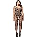 Deksias Womens Strap Floral Crotchless Bodystocking Plus Size Bodysuit for Women (Black)