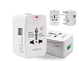 All in One Universal Travel Adapter Worldwide Power Plug Wall AC Adaptor Charger with Dual USB Charging Ports US EU UK AUS NZ AC100-240v Surge Protected Portable International Power Adapter