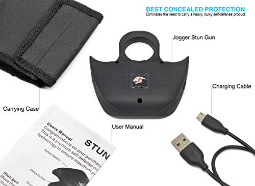 Mini Self Defense Jogger Stun Gun for Women - Best Concealed Protection Tool for Joggers, Runners, Walking - Rechargeable Batteries & Nylon Case (Black) - Thumbnail 2