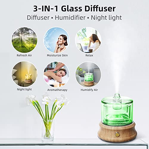 Lecdura Glass Essential Oil Cordless Diffuser Humidifier, Rechargeable