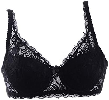 Herina, Sexy Lace Plus Size Bra Push Up, Big Size 3/4 Cup Underwire intimates push up bra ladies lingerie lace transparent. (44B, Black)