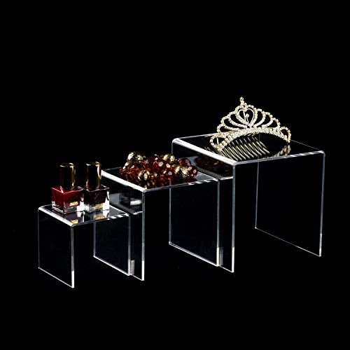 Adorox Top Quality (2 Sets of 3pcs) Clear Acrylic Display Riser (3", 4", 5") Jewelry Showcase Display - Thumbnail 3