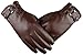 AZYOUNG Men’s Winter Autumn Black Brown PU Leather Plus Thick Velvet Touch Screen Gloves