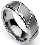 King Will Unisex 8mm Tungsten Carbide Ring Multiple Diagonal Cut Slatted Polish Wedding Band