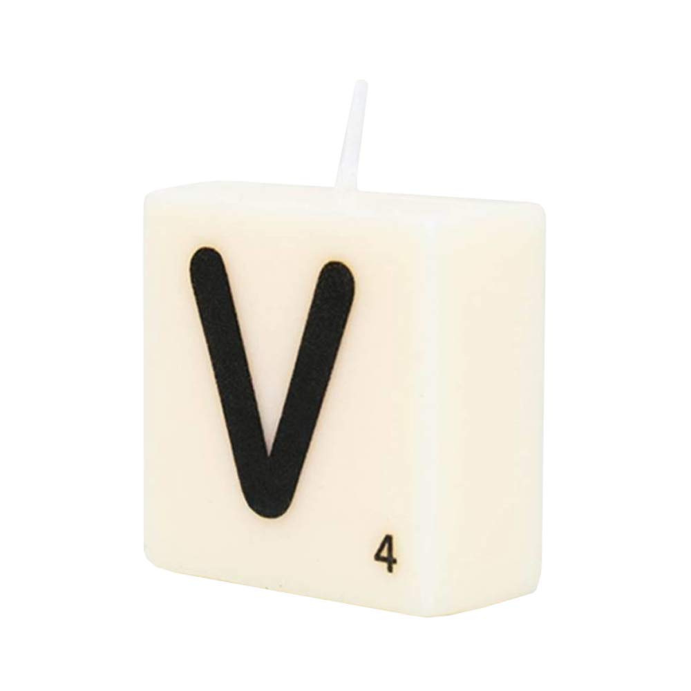 PD-Party 7040032 Letter Candle | Party | Decorations | Ambience - V, Cream/Black, 4cm Length x 4cm Width x 2cm Height