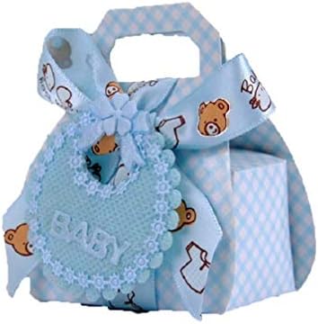 MEIZOKEN 12pc Candy Favor Theat Boxes Bear Shape DIY Paper Wedding Gift Christening Baby Shower Party Favor Boxes Candy Box with Bib Tags & Ribbons