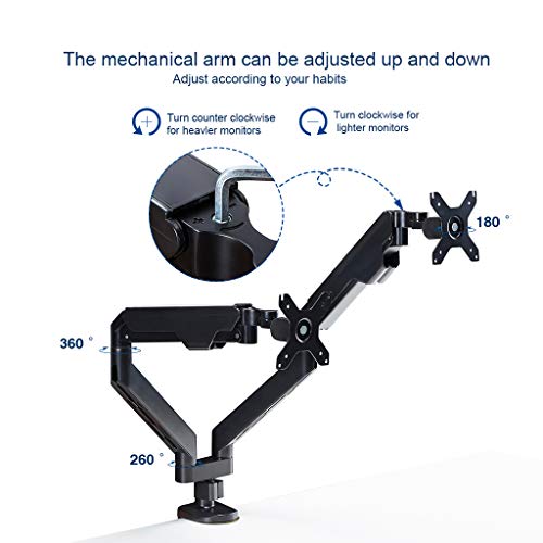 Sunon Dual Monitor Mount Stand Full Motion Adjustable Aluminum Gas