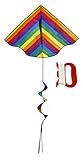 El Rey: 46-inch Rainbow Stripe Delta Kite with Spinning Tail. Includes: Ergonomic Handle with 170-feet Nylon Kite Flying Line